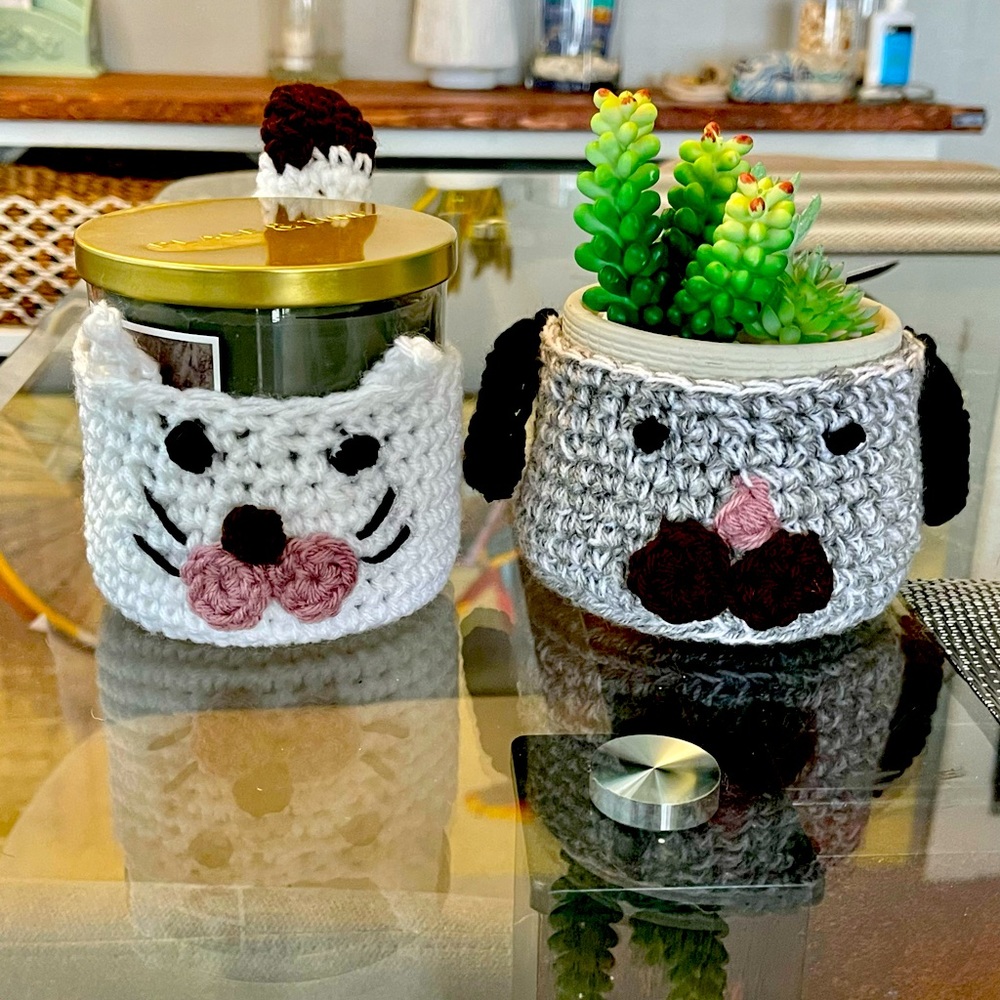 Pair of plant or candle holder handmade crochet